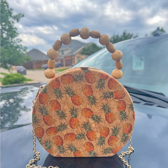 Brown and Gold Mini Bag with pineapple Print - Picture 1 of 9